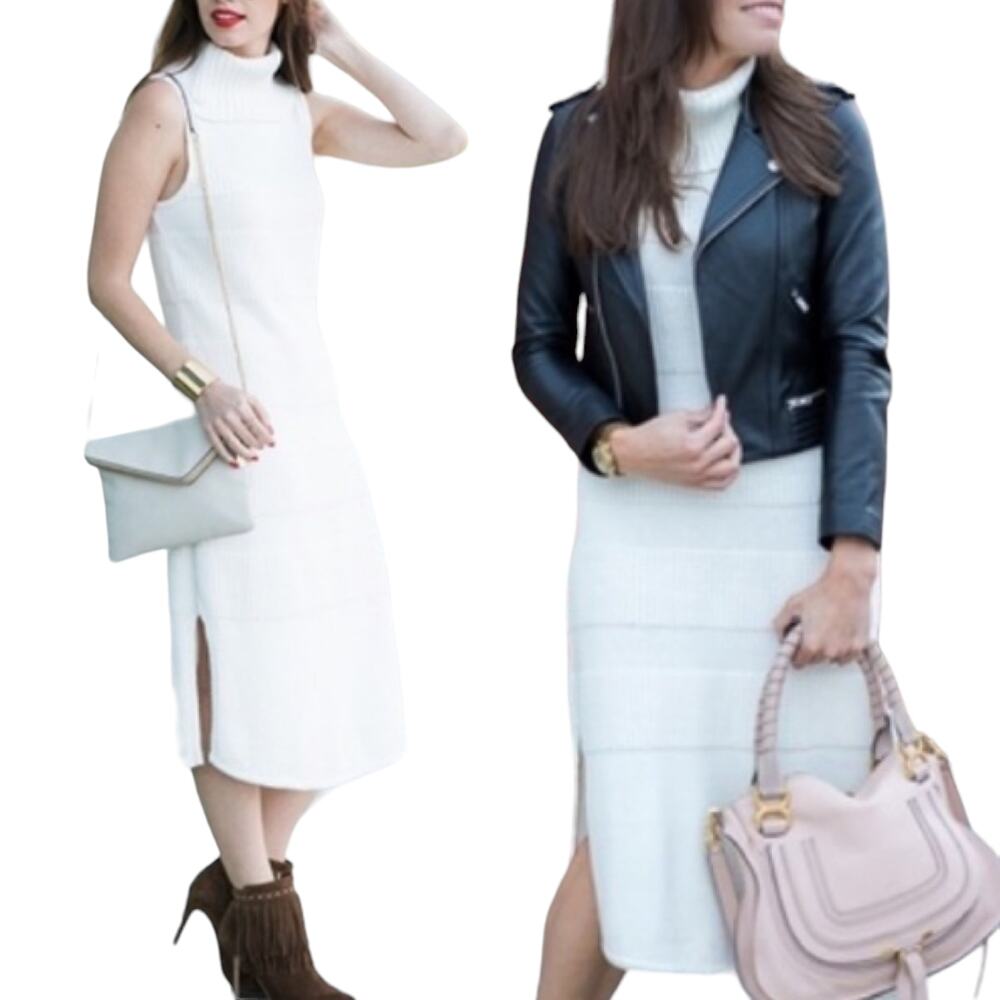Anthropologie Moth Sweater Midi Sleeveless Wool Blend Ribbed Knit Dress Ivory XS